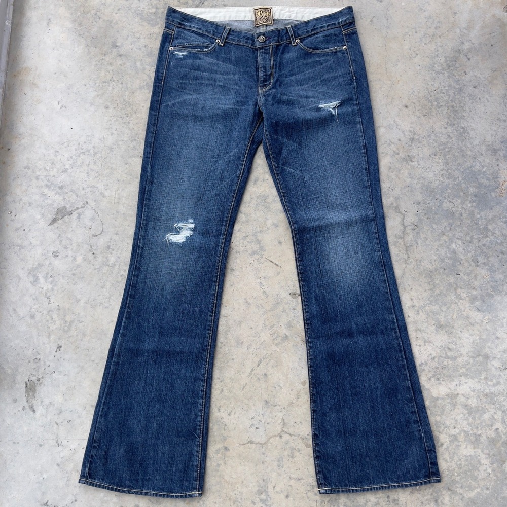 Rich & Skinny Flare Jeans Womens 31 Blue Distressed Low Rise Made in USA